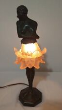 Brevete Art Deco Dancing Lady Bronze Lamp Frosted Glass Flower Skirt - Damaged  picture