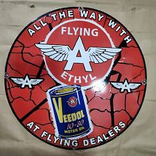 FLYING A ETHYL PORCELAIN ENAMEL SIGN 30 INCHES ROUND picture