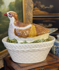 Stunning Rare Large Mottahedeh Game Pheasant Quail Bird Tureen Portugal 11.5” picture