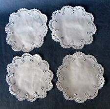 Four (4) Vintage White Floral Scalloped Embroidered EYELET 6