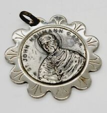 Vintage Catholic St John Neumann Silver Tone Religious Flower Medal Medallion picture