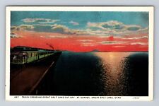 Great Salt Lake UT-Utah Train Crossing Great Salt Lake Cut Off Vintage Postcard picture