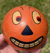 Early Miniature 4” German Halloween Rattle Ball Pumpkin 2 Face Noisemaker Great picture