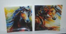 Marcia Baldwin TWO 6x6 glass trays, art of colorful horses, excellent, Westland picture