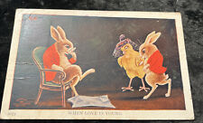 1908 Anthropomorphic artist signed H H postcard Bunnies And Chick picture