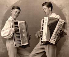 Vintage 1942 Photo Handsome Teen Boys With Accordians Albert & Walter Molo 8x10 picture