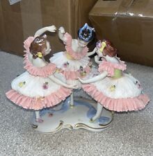 Antique Volkstedt German Porcelain Dresden Lace Three Ballerinas Vintage picture