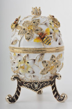 Keren Kopal Large White Egg with Bees  Trinket Decorated with Austrian Crystals picture