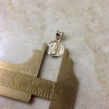 14K Solid Yellow Gold Virgin Mary Round Medal Pendant - Guadalupe Necklace Charm picture
