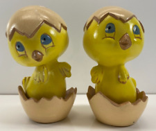 Lot of 2 Mid Century Ceramic Painted Easter Chick Eggs Figurines picture