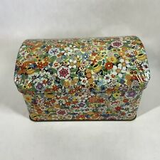 Vintage Daher Tea Biscuit Tin  Canister Chintz Floral Retro Pattern 6.5 X 4 X 4” picture