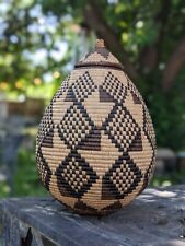 Handmade Traditional African basket w lid Zulu 12