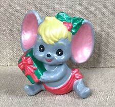 Vintage Kitsch Hobbyist Ceramic Big Ears Baby Christmas Mouse Figurine Holiday picture