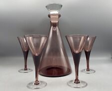 Vintage Amethyst Glass Cordial Sherry Decanter And Glasses Set picture