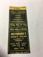 30's Maybrook's Men's Wear Hart-Schaffner & Marx Chicago IL BOBTAIL Matchcover picture