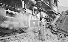 Woman Standing By Railroad Train Wreck Spokane Washington WA Reprint Postcard picture