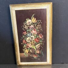 Florentine Gold Wooden Wall Plaque Vintage Made Italy Flemish School Flowers picture