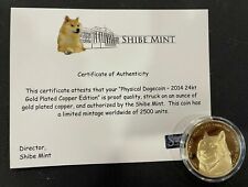 2014 Dogecoin 24kt Gold Copper Round Shibe Mint COA Doge Coin #1217/2500 picture