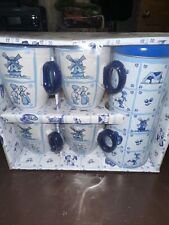 Traditional Dutch Delft ceramic coffee mug Set Of 4 W/ Tin Canister picture