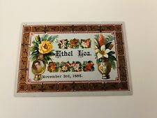 Victorian Visiting Card ETHEL LEA Stickers, Lovely Border Dated 1886 picture