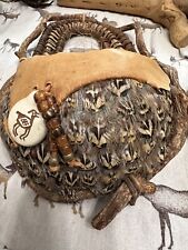 Vintage Native American Dream Catcher Basket ,Beads, Feathers And Leather Signed picture