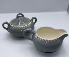 Vtg Antique Harker Ware Pottery Cream And Sugar w/Lid, Harker Grey picture