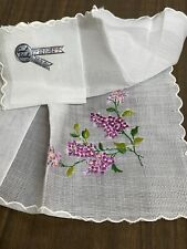 NOS Carol Stanley 50s MCM Embroidery Scalloped Hankie Handkerchief Floral Flower picture
