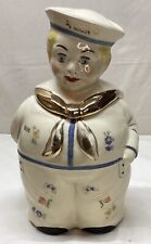 Vintage Rare SHAWNEE Pottery USN Sailor Boy GOB Gold Trim Flowers Cookie Jar WW2 picture