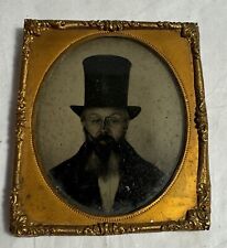 Loose Ambrotype Photo, 6th Plate, Interesting Man In Top Hat 1850s Glass Cracked picture