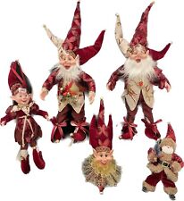 5PC Set - Christmas Handmade Holiday Posable Elves And Jester Figurines / Dolls picture