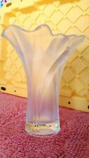 Vtg Fan Top Frosted Glass/Crystal Vase Weighted Bottom  picture