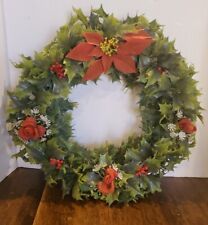 Vintage 1950-60s Christmas Large Plastic Holly Wreath 16 in Kitschy Mid Century  picture