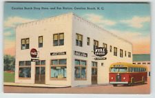 Postcard Linen Drug Store and Bus Station Carolina Beach, North Carolina picture