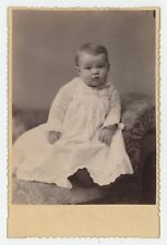 Antique Circa 1880s Cabinet Card Adorable Baby in White Dress Sitting on Chair picture
