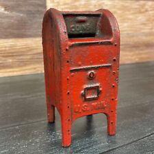 USPS Mailbox Bank, Red Cast Iron Piggy Bank With Antique Vintage Finish picture
