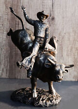 Rustic Western Wild Rodeo Bull Rider Cowboy On Bucking Bull Decorative Statue picture