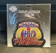 HARLEY DAVIDSON CROWN WITH GOLD WINGS LARGE SEW ON BRAND NEW PATCH 8X7 INCH picture