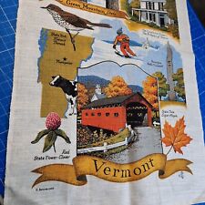 Vintage R Batchelder Vermont Print Tea Towel 23x15.5 Travel Destination Skiing  picture