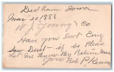 1888 WJ Young and Co Clinton Iowa IA Deadham Iowa IA Posted Postal Card picture
