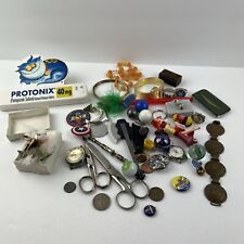 Junk Drawer Lot Vintage Marbles Jewelry Sicissors Pig Pin Backs Key Chain Flies picture