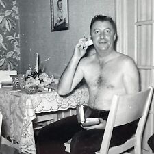 TB Photograph Handsome Older Man Shaving Electric Shaver Xmas 1958 Shirtless picture