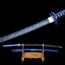 Blue Katana Handmade Blue Blade Carbon Steel Real Japanese Samurai Sword Sharp picture