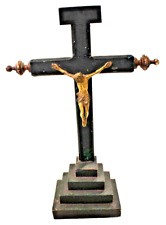Antique Spanish wooden Crucifix with bronze figure of Christ circ 1905 picture
