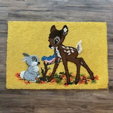 Vintage Disney Hooked Rug Bambi Thumper Handmade Yellow Nursery Wall Big 24x36
