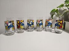 Set Of 6 Vintage Smurf Glass 1983 Handy Smurf Tumbler Peyo Wallace Berrie & Co.  picture