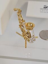 Swarovski Crystal Memories Gold Miniature Saxophone & Stand w/Box & Papers picture
