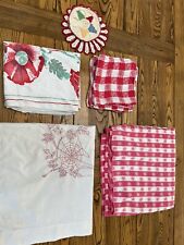 Lot of 9 Vintage Red Cutter Linens Napkins Tablecloth Runner Potholder 9 Pieces picture