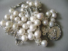 RARE REAL AAA PEARL GIFT ROSARY SEVEN SORROWS MARY MEDAL NECKLACE BOX picture