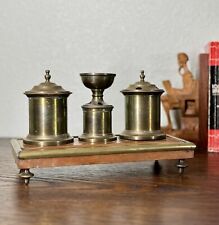 Antique English Brass Desk Set Inkwell picture