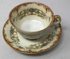 Vintage Noritake M, Japan Red Burgundy Gold Floral Scroll China Tea cup/Saucer picture